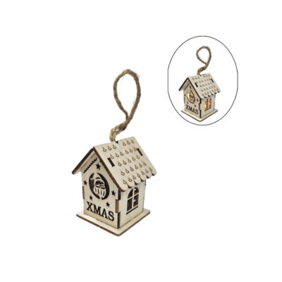 047010 Χριστουγεννιάτικο Ξύλινο Σπιτάκι Διακοσμητικό με LED 6cm - Christmas Wooden House Ornament