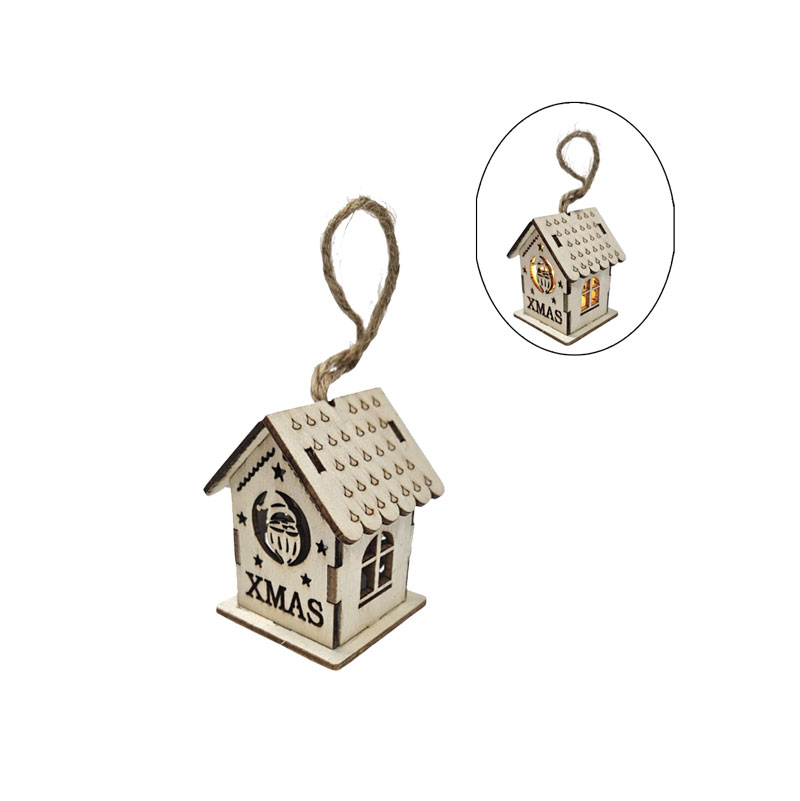 047010 Χριστουγεννιάτικο Ξύλινο Σπιτάκι Διακοσμητικό με LED 6cm - Christmas Wooden House Ornament