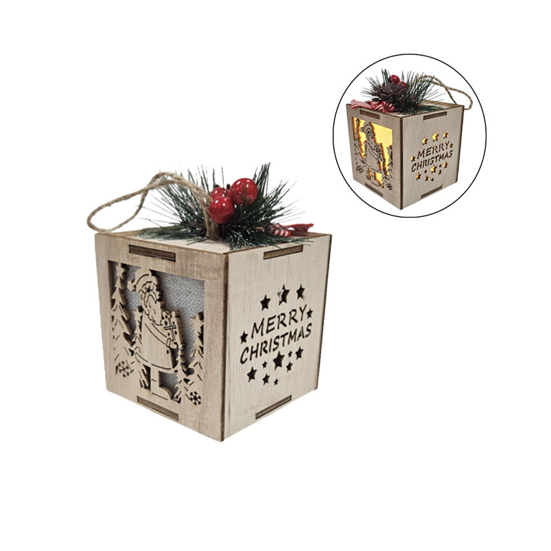 047012 Χριστουγεννιάτικο Ξύλινο Φαναράκι με LED 8cm - Christmas Wooden Lantern