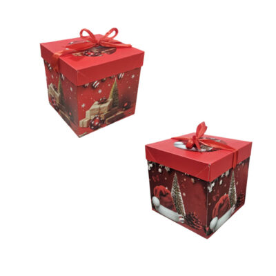 056038 Χριστουγεννιάτικο Κουτί Δώρου με Κόκκινη Κορδέλα 30x30cm 12τμχ - Christmas Gift Box with Red Ribbon 12pcs