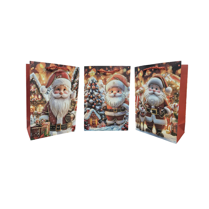 056041 Χριστουγεννιάτικη Σακούλα Δώρου με Σχέδιο Άγιο Βασίλη 24x18cm 12τμχ - Christmas Gift Bag 12pcs