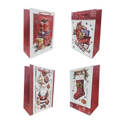 056044 Χριστουγεννιάτικη Σακούλα Δώρου με Σχέδια 24x18cm 12τμχ - Christmas Gift Bag with Designs 12pcs