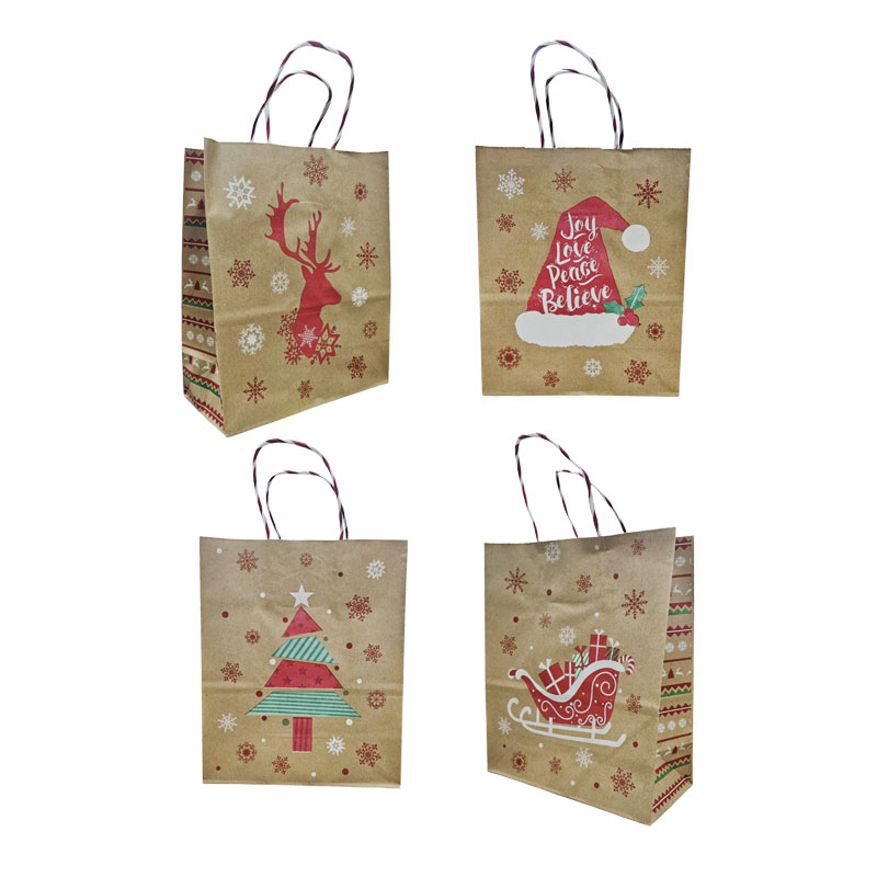 056052 Χριστουγεννιάτικη Χάρτινη Σακούλα Δώρου Kraft 33x26cm 12τμχ - Christmas Kraft Paper Gift Bag 12pcs