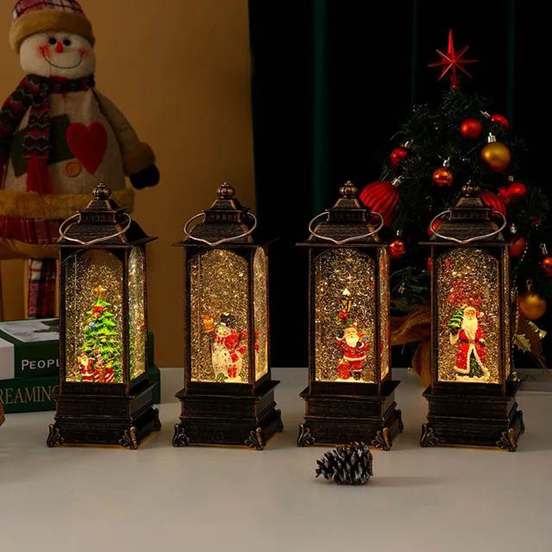 063007 Χριστουγεννιάτικο Φωτιζόμενο Φαναράκι με Μουσική σε Διάφορα Σχέδια - Christmas Snow Globe Lantern with Music