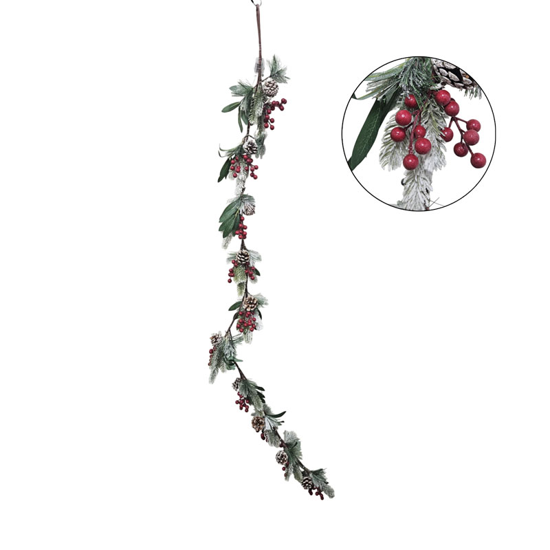 076026 Χριστουγεννιάτικη Γιρλάντα με Κουκουνάρια και Κόκκινες Μπάλες 178cm - Christmas Garland with Pinecones and Red Berries