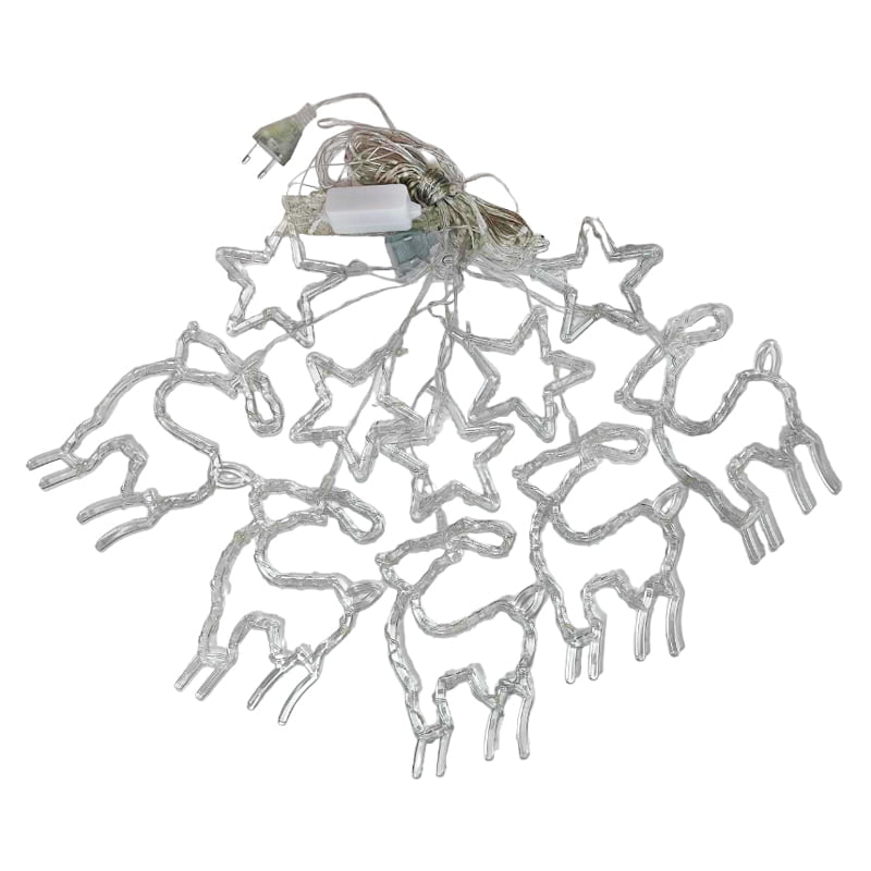 082256 Χριστουγεννιάτικα Φωτάκια Κουρτίνα Ελαφάκια & Αστεράκια Ψυχρό Χρώμα 3M - Christmas decoration lights white light