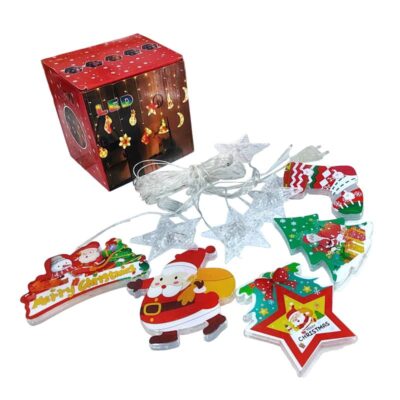 082262-1 Χριστουγεννιάτικα φωτάκια κουρτίνα με φιγούρες θερμό φως 3m 10led – Christmas deco curtain lights warm light