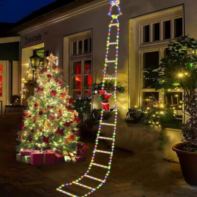 082324-1 Χριστουγεννιάτικα φωτάκια σκάλα με Άη Βασίλη 1.5m RGB - Christmas deco ladder lights