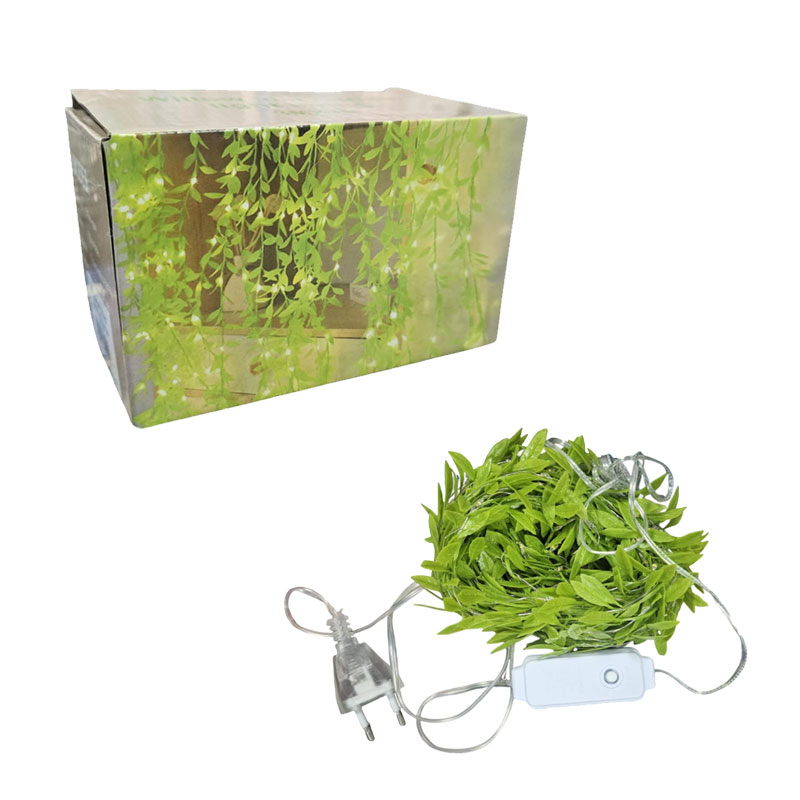 082367 Διακοσμητικά Φωτάκια LED Κουρτίνα με Φύλλα Πράσινα 3x1m 150 Λαμπάκια Θερμό Χρώμα - Willow leaf Curtain Light String