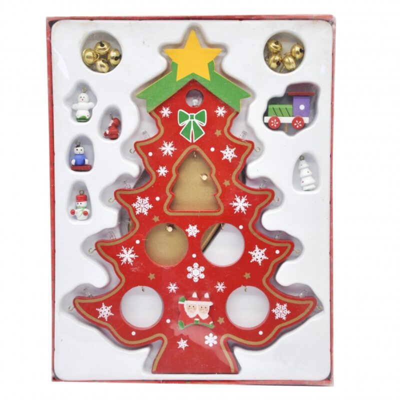 290024 Χριστουγεννιάτικο ξύλινο διακοσμητικό δέντρο με στολίδια και φωτισμό 28CM - Christmas wood tree