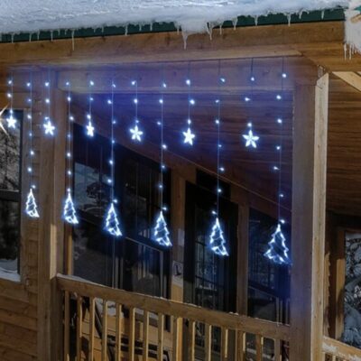 47126 Χριστουγεννιάτικα Φωτάκια Κουρτίνα Δεντράκια & Αστεράκια Ψυχρό Χρώμα 3M - Christmas curtain light white light