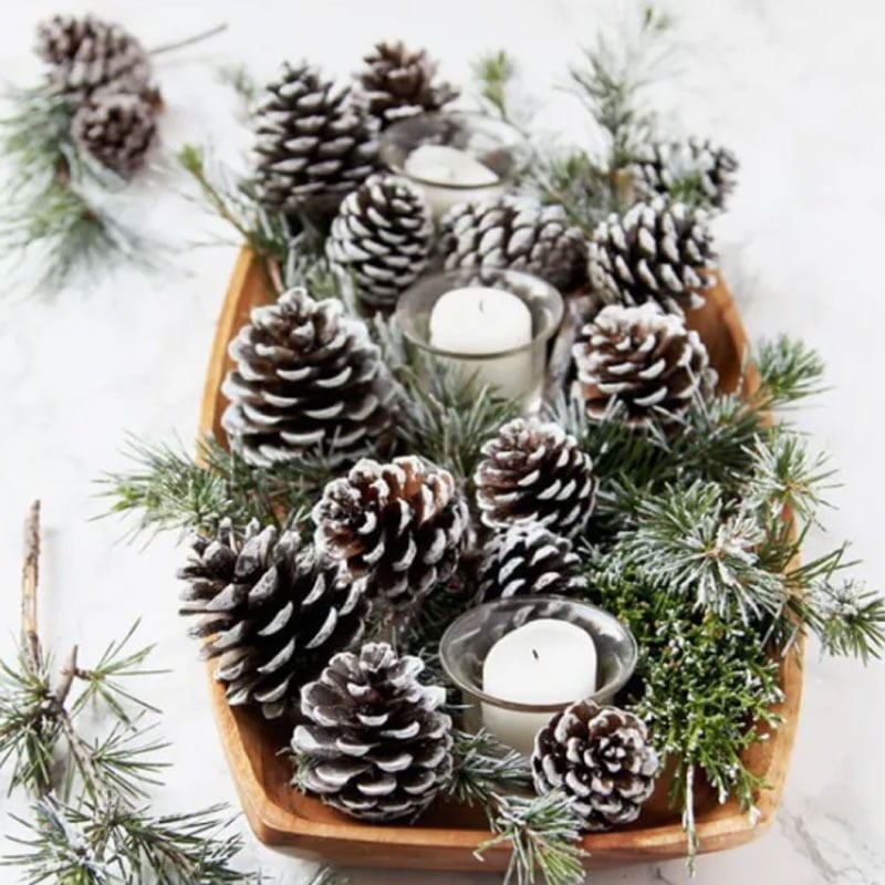 49055 Χριστουγεννιάτικα στολίδια κουκουνάρι με χιόνι 8 τεμάχια - Christmas deco pine with snow