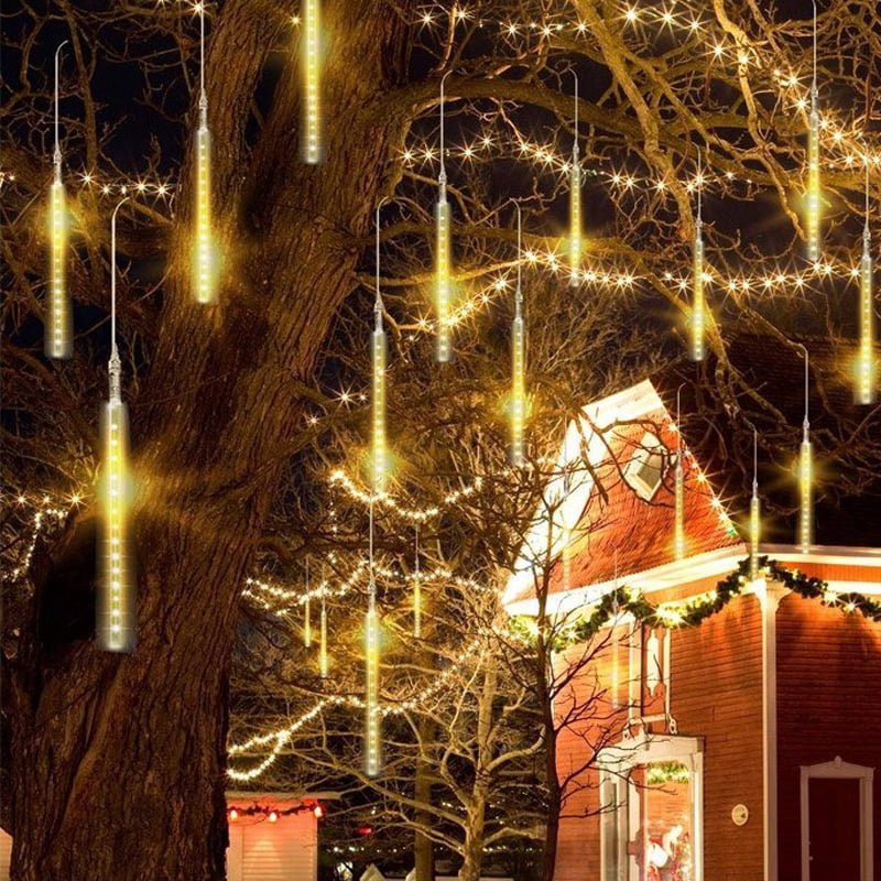 63059.-3 Χριστουγεννιάτικη LED Βροχή Μετεωριτών 8τμχ x 50cm Θερμός Φωτισμός - Σταγόνες Σταλακτίτες - Christmas fallnig rain