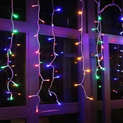 63067-1 Χριστουγεννιάτικα Λαμπάκια Κουρτίνα LED 100L Πολύχρωμο Χρώμα RGB με Διαφανές Καλώδιο 3m 40x50x60cm - Christmas lights LED RGB