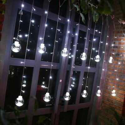 640038 Χριστουγεννιάτικα Λαμπάκια Κουρτίνα Με Μπάλες σε Λευκό χρώμα 10LED 3m - Christmas curtain white light