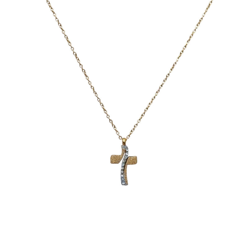 A31113 Ατσάλινο Κολιέ Σταυρός με Στρας – Stainless Steel Cross Necklace