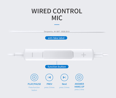 JOYROOM earphones με μικρόφωνο JR-EP1, 3.5mm σύνδεση, λευκά