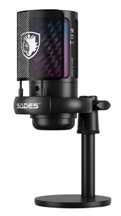 ME6S-BK-1 SADES gaming μικρόφωνο TYTO με βάση γραφείου & επιτραπέζια, pop φίλτρο, καρδιοειδές, USB, μαύρο