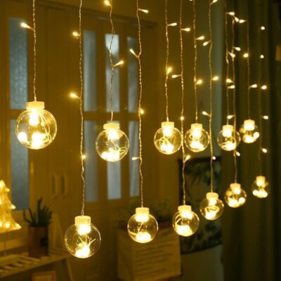 New-LED-Wishing-Ball-Curtain-String-Lights-Garland-Fairy-Christmas-Lights-Decor-for-Home-Bedroom-Living Χριστουγεννιάτικα Λαμπάκια Κουρτίνα Με Μπάλες σε Θερμό χρώμα 10 LED 3m - Christmas curtain