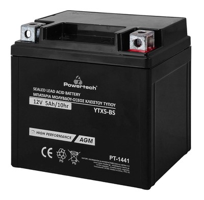 PT-1441 POWERTECH μπαταρία μολύβδου μοτοσυκλέτας PT-1441, 12V 5Ah, AGM, YTX5-BS