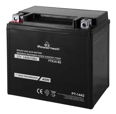 PT-1442 POWERTECH μπαταρία μολύβδου μοτοσυκλέτας PT-1442, 12V 14Ah, AGM, YTX14-BS