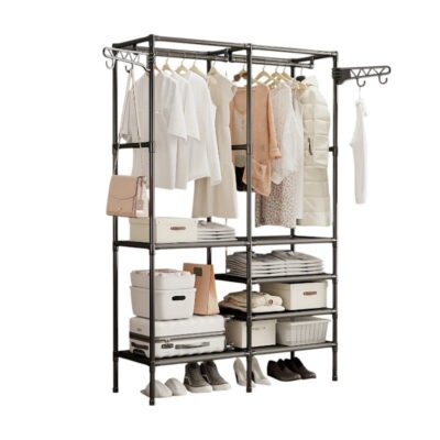 Κρεμάστρα δαπέδου με ράφια 2 στηλών - YH6602-2 - 114043 - Black