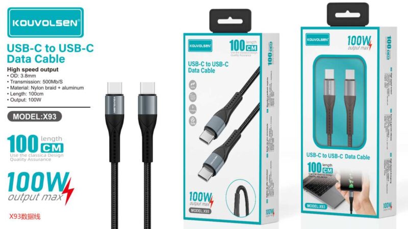 Καλώδιο φόρτισης & data - USB Type-C σε Type-C - Super Fast Charge - X93 - 100W - 672406