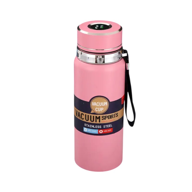 Φορητό παγούρι-θερμός με ψηφιακό θερμόμετρο - 600ml - 168440 - Pink