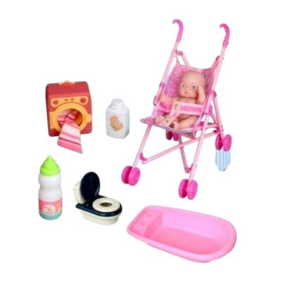 215565-1 Κούκλα μωρό με σετ μπάνιου και καροτσάκι - 669-609B - 215565