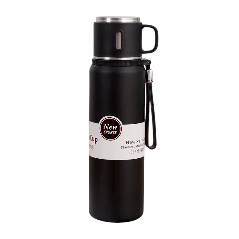 Φορητό παγούρι-θερμός με κούπα - 600ml - 312598 - Black