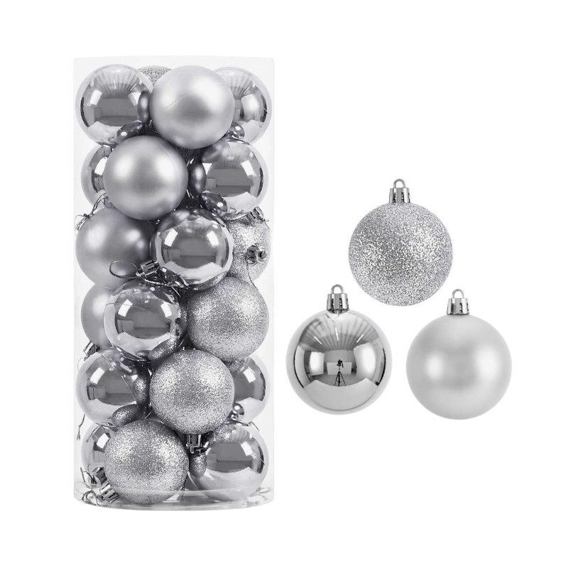 Σετ Χριστουγεννιάτικες μπάλες - 10cm - 20pcs - 326017 - Silver