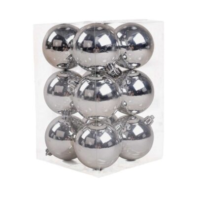 326062_SILVER Σετ Χριστουγεννιάτικες μπάλες - 8cm - 12pcs - 326062 - Silver