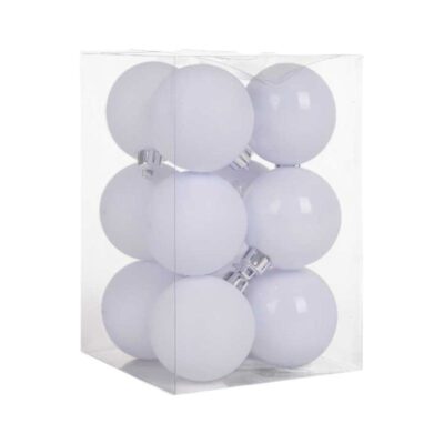 326062_WHITE Σετ Χριστουγεννιάτικες μπάλες - 8cm - 12pcs - 326062 - White