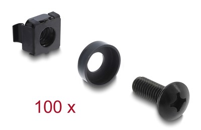 42434 DELOCK σετ βίδες με παξιμάδια 42434 για rack, M6/16mm, μαύρο, 100τμχ