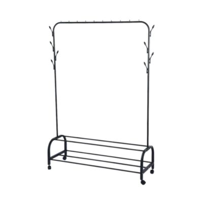 Τροχήλατη κρεμάστρα δαπέδου με ράφια παπουτσιών - YP-608 - 522629 - Black