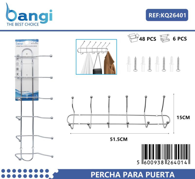 Μεταλλική επιτοίχια κρεμάστρα 6 θέσεων - 26401