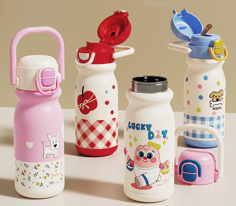 Παιδικό παγούρι-θερμός με καλαμάκι - 500ml - 696246 - Pink