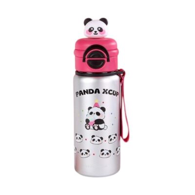 722344-5 Παιδικό παγούρι-θερμός Panda με καλαμάκι - 500ml - 722344 - Fuchsia/Silver