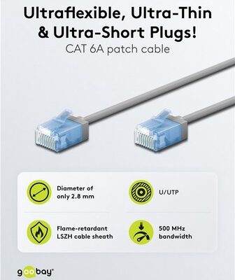 74228-1 GOOBAY καλώδιο δικτύου 74228, CAT 6A U/UTP, ultra slim, copper, 500MHz, 15m, γκρι