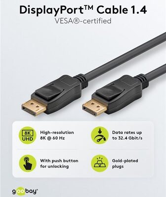 74778-1 GOOBAY καλώδιο DisplayPort 74778, VESA Certified, 8K/60Hz, 32.4 Gbps, 2m, μαύρο