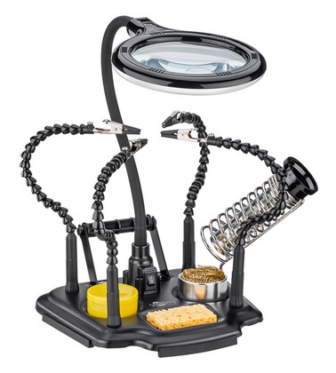 76558 GOOBAY βάση στήριξης πλακέτας 76558 με μεγεθυντικό φακό & θέση για κολλητήρι, 4x βραχίονες, μαύρη
