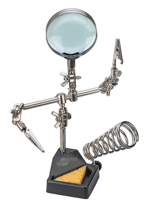 76560 GOOBAY βάση στήριξης πλακέτας 76560 με μεγεθυντικό φακό & θέση για κολλητήρι, 2x βραχίονες, μαύρη