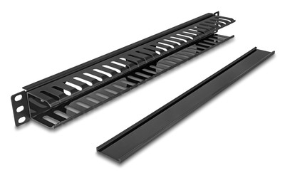 81555-1 DELOCK cable management 81555 για rack 19"/1U, πλαστικό/μεταλλικό, μαύρο