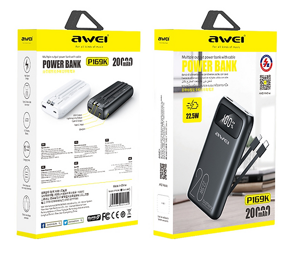Powerbank - P169K - 20.000mah - AWEI - 002455 - Black