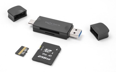 91020-1 DELOCK card reader 91020 για SD & micro SD, USB/USB-C σύνδεση, 5Gbps, μαύρο