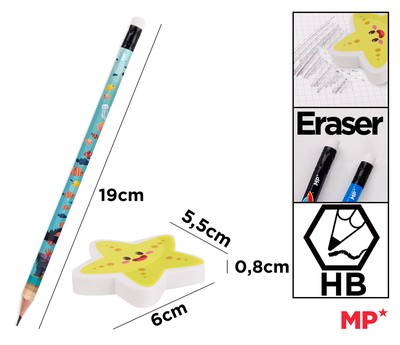 PE356-05-1 MP σετ ξύλινα μολύβια & γόμα World oceans day PPE356-05, εξάγωνα, HB, 5τμχ