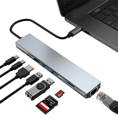 PT-1536-1 POWERTECH docking station PT-1536, 8 θυρών, USB-C σύνδεση, 87W PD, 100Mbps, γκρι