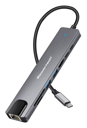 PT-1537 POWERTECH docking station PT-1537, 8 θυρών, USB-C σύνδεση, 100W PD, 1000Mbps, γκρι