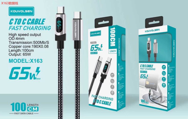 Καλώδιο φόρτισης & data με ψηφιακή οθόνη - USB Type-C σε Type-C - Super Fast Charge - X163 - 65W - 901639