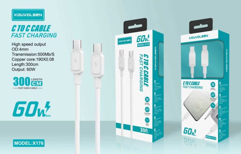 Καλώδιο φόρτισης & data - USB Type-C σε Type-C - Fast Charge - X176 - 3m - 60W - 901767